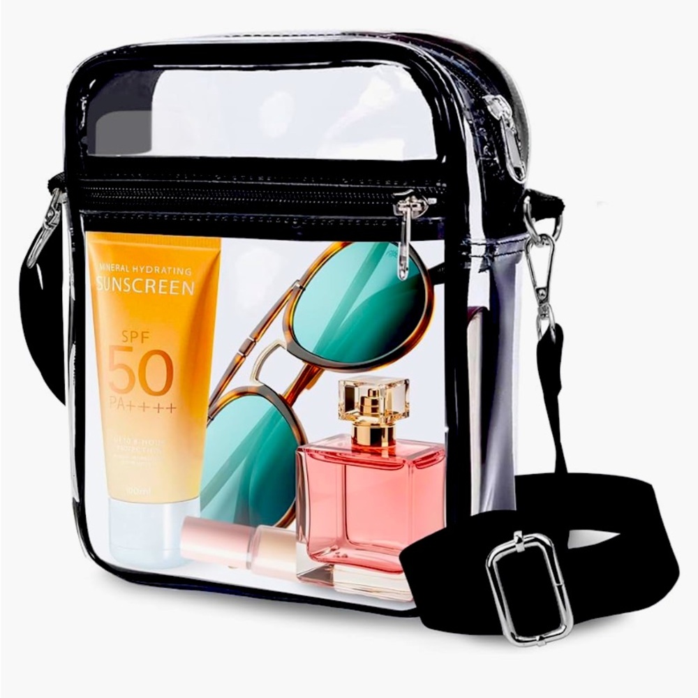 Clear Crossbody Bag with black Adjustable Strap